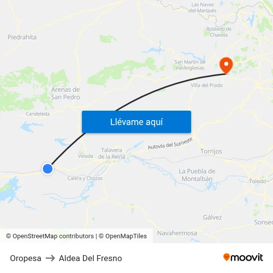 Oropesa to Aldea Del Fresno map