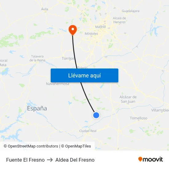 Fuente El Fresno to Aldea Del Fresno map