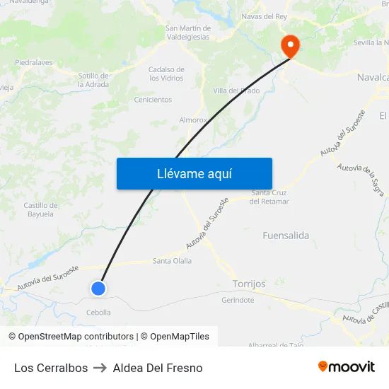 Los Cerralbos to Aldea Del Fresno map