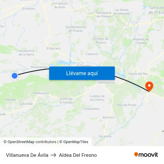 Villanueva De Ávila to Aldea Del Fresno map