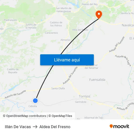 Illán De Vacas to Aldea Del Fresno map