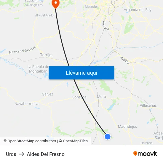 Urda to Aldea Del Fresno map