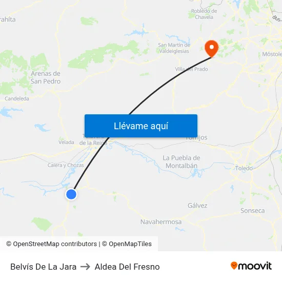 Belvís De La Jara to Aldea Del Fresno map