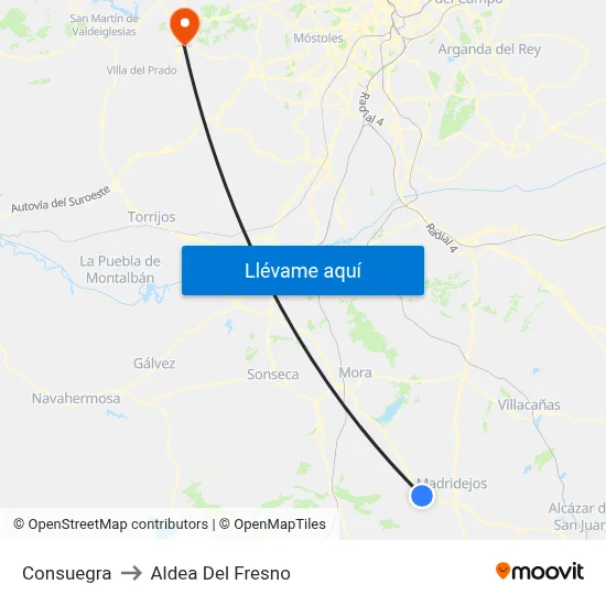 Consuegra to Aldea Del Fresno map