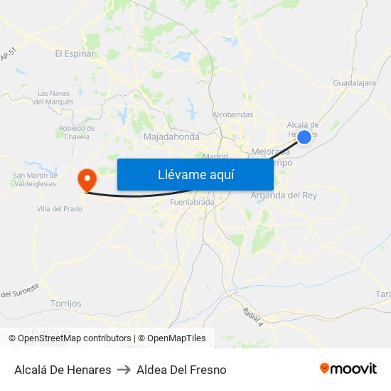 Alcalá De Henares to Aldea Del Fresno map