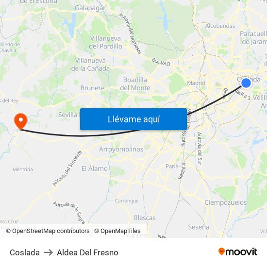 Coslada to Aldea Del Fresno map