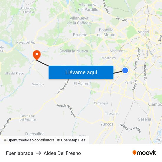 Fuenlabrada to Aldea Del Fresno map