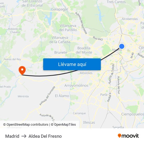 Madrid to Aldea Del Fresno map