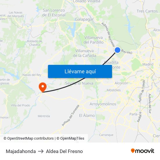 Majadahonda to Aldea Del Fresno map