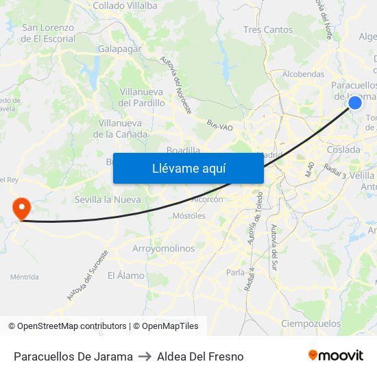 Paracuellos De Jarama to Aldea Del Fresno map