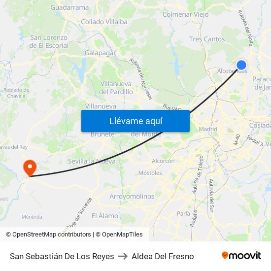 San Sebastián De Los Reyes to Aldea Del Fresno map