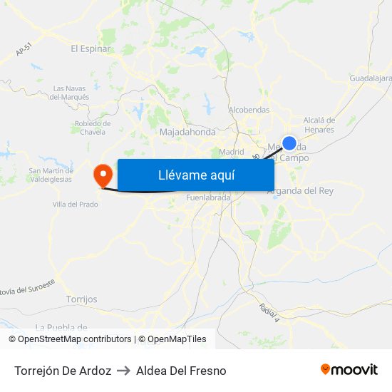 Torrejón De Ardoz to Aldea Del Fresno map