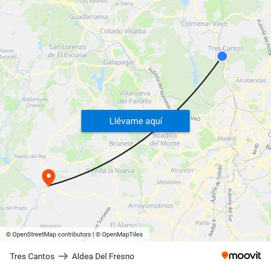Tres Cantos to Aldea Del Fresno map