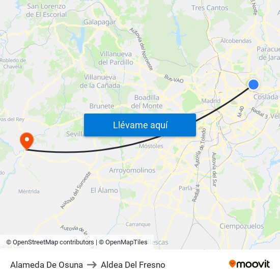 Alameda De Osuna to Aldea Del Fresno map