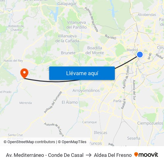 Av. Mediterráneo - Conde De Casal to Aldea Del Fresno map