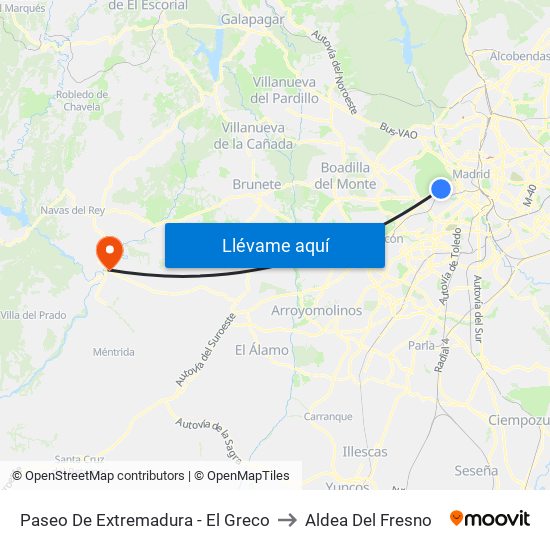 Paseo De Extremadura - El Greco to Aldea Del Fresno map