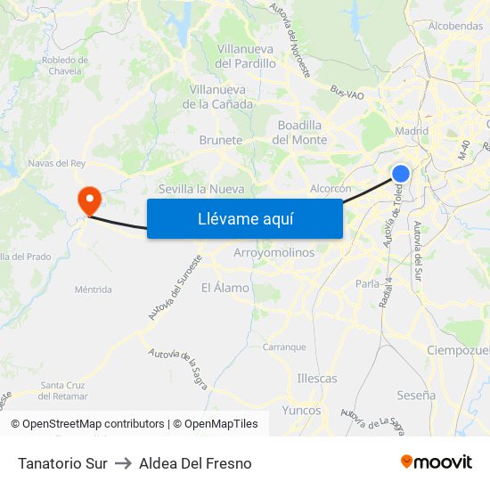 Tanatorio Sur to Aldea Del Fresno map