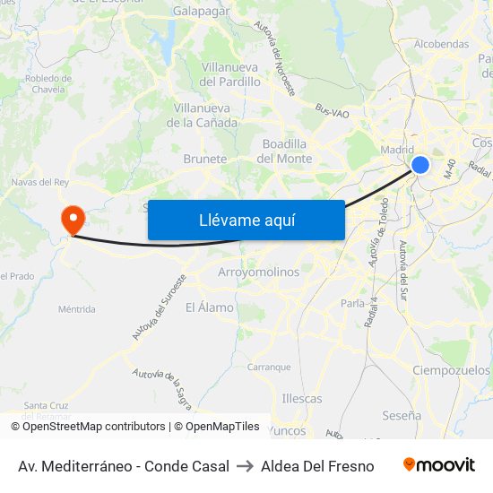 Av. Mediterráneo - Conde Casal to Aldea Del Fresno map