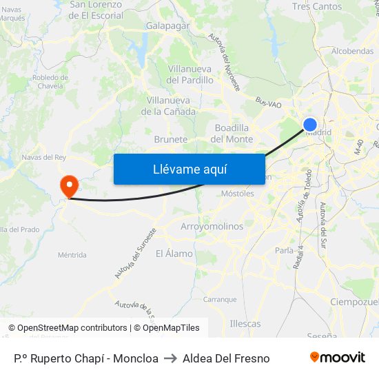 P.º Ruperto Chapí - Moncloa to Aldea Del Fresno map