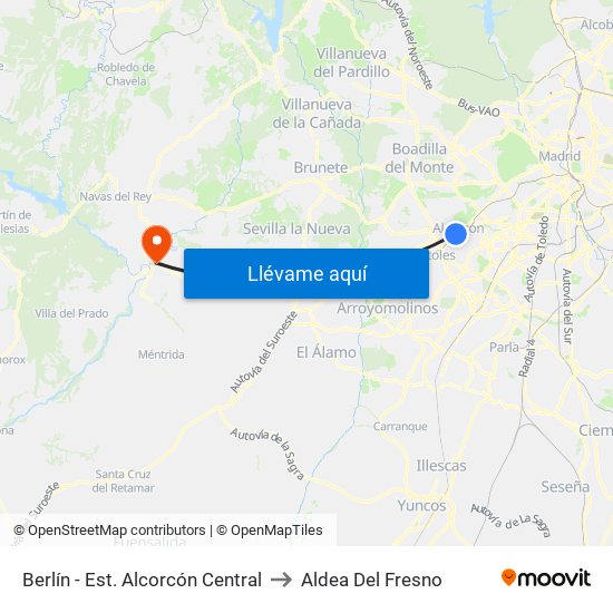 Berlín - Est. Alcorcón Central to Aldea Del Fresno map