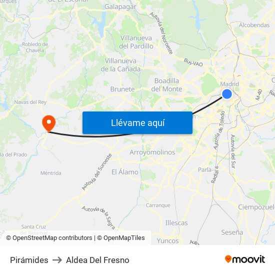 Pirámides to Aldea Del Fresno map