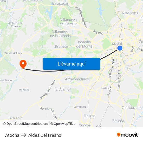 Atocha to Aldea Del Fresno map