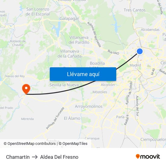 Chamartín to Aldea Del Fresno map