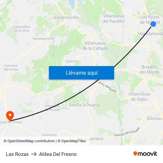 Las Rozas to Aldea Del Fresno map