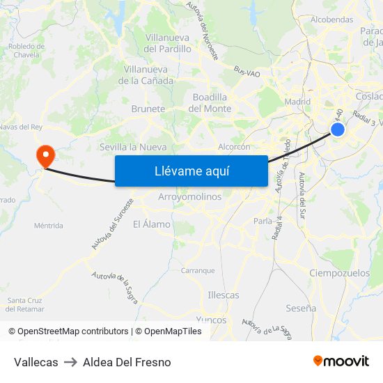 Vallecas to Aldea Del Fresno map