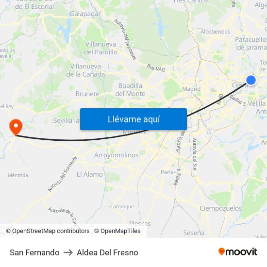 San Fernando to Aldea Del Fresno map