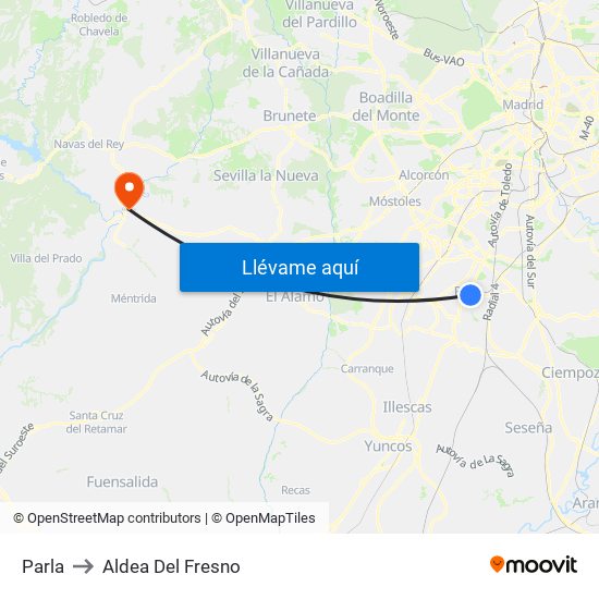 Parla to Aldea Del Fresno map