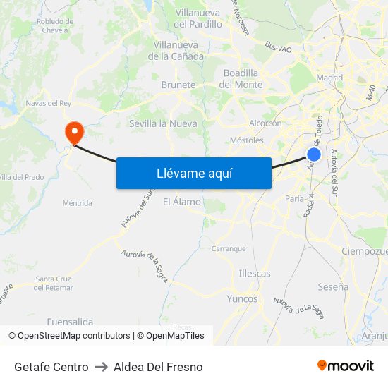 Getafe Centro to Aldea Del Fresno map