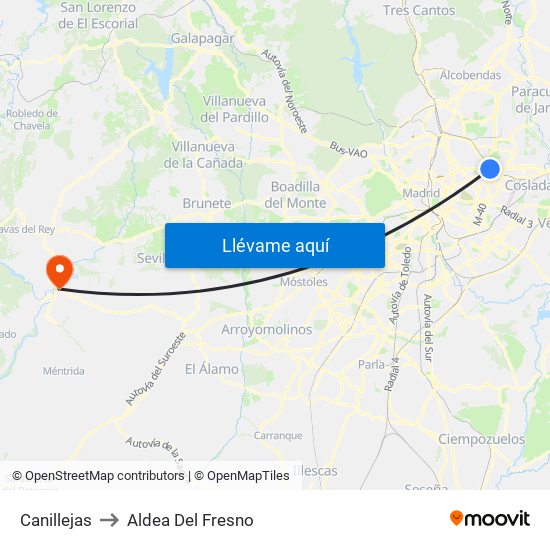 Canillejas to Aldea Del Fresno map