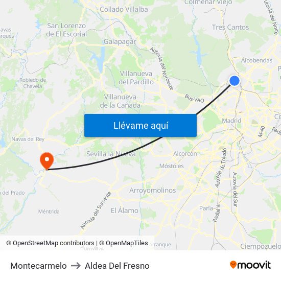 Montecarmelo to Aldea Del Fresno map