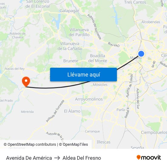 Avenida De América to Aldea Del Fresno map