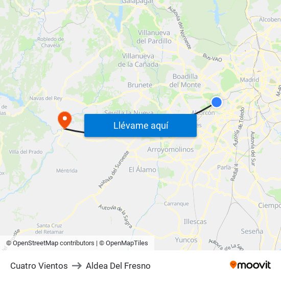Cuatro Vientos to Aldea Del Fresno map