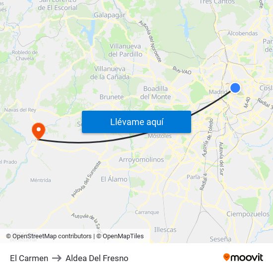 El Carmen to Aldea Del Fresno map