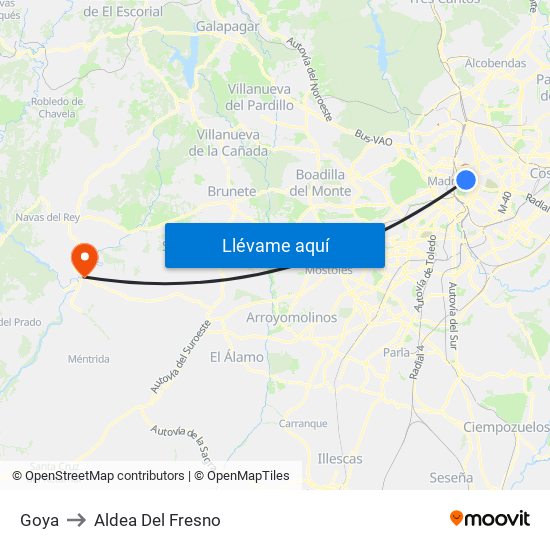 Goya to Aldea Del Fresno map