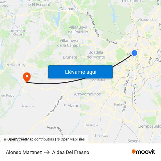 Alonso Martínez to Aldea Del Fresno map