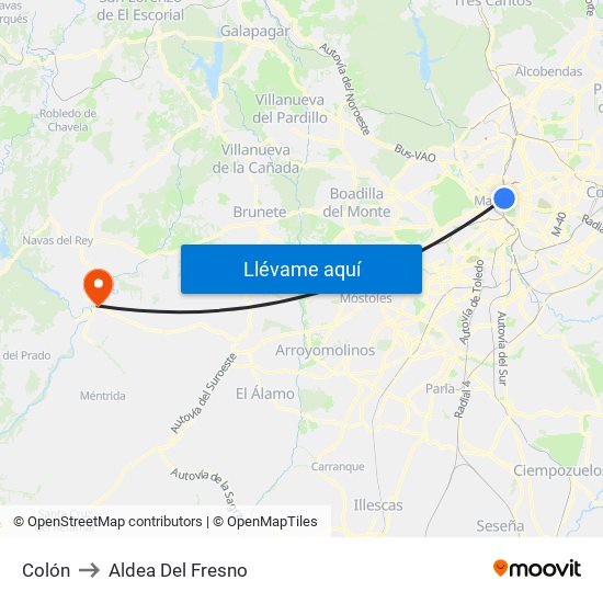 Colón to Aldea Del Fresno map