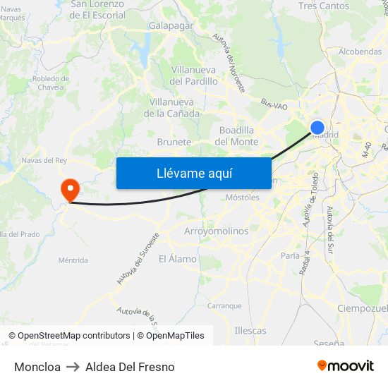 Moncloa to Aldea Del Fresno map