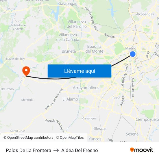 Palos De La Frontera to Aldea Del Fresno map