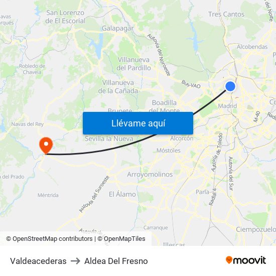 Valdeacederas to Aldea Del Fresno map