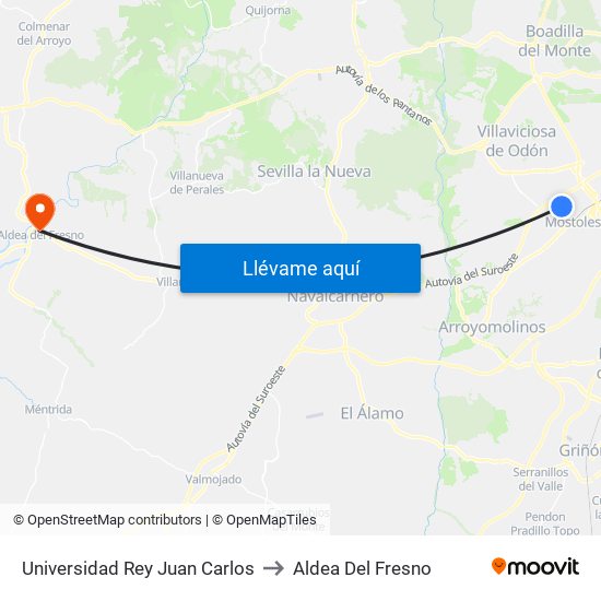 Universidad Rey Juan Carlos to Aldea Del Fresno map
