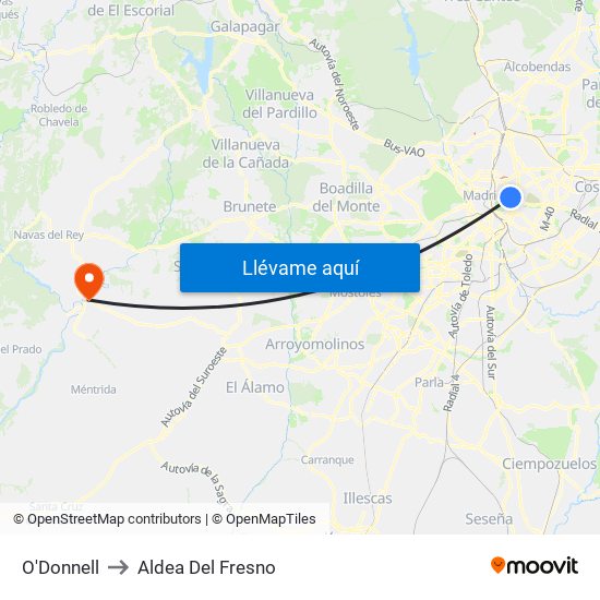 O'Donnell to Aldea Del Fresno map