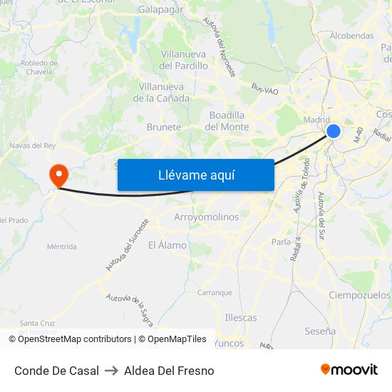 Conde De Casal to Aldea Del Fresno map