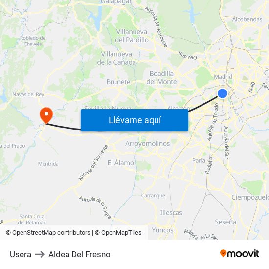 Usera to Aldea Del Fresno map