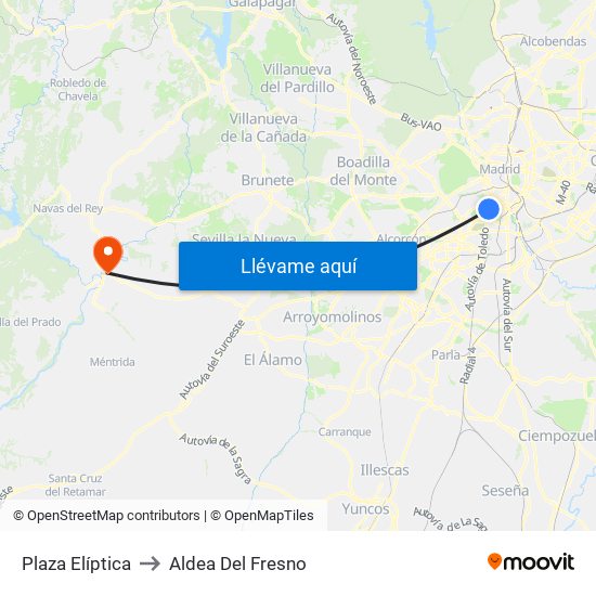 Plaza Elíptica to Aldea Del Fresno map