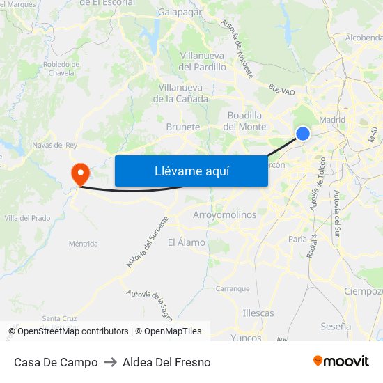 Casa De Campo to Aldea Del Fresno map