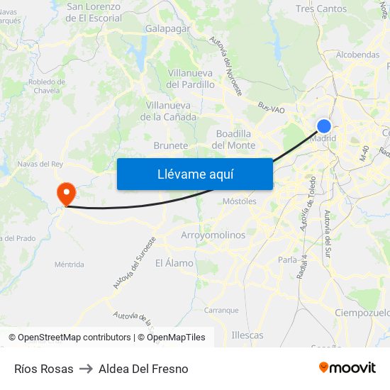 Ríos Rosas to Aldea Del Fresno map